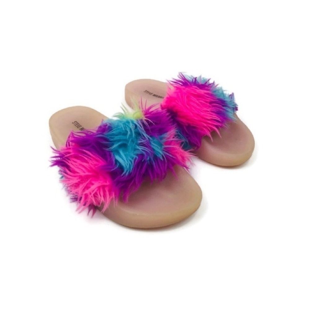 Steve madden girls slip on shoesFaux fur top pink purple & blue pink shoes Sz‎ 3